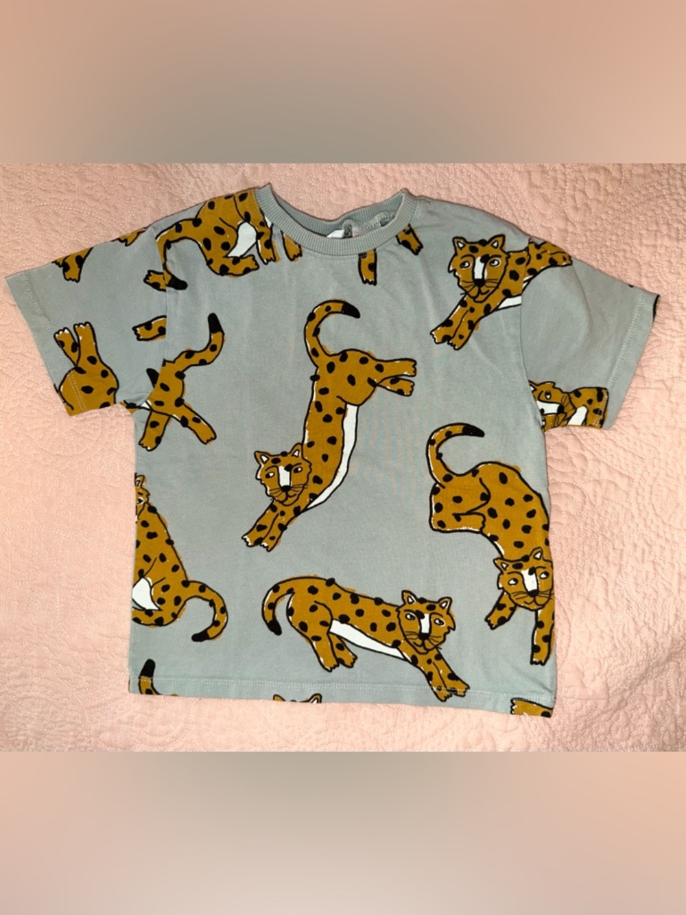 Zara Kids Sage Green Long Sleeve Top with Mustard Leopard Print